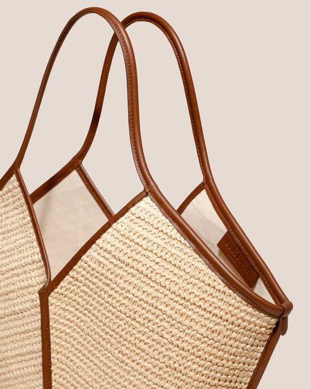 CALELLA RAFFIA - Leather-trimmed Tote Bag