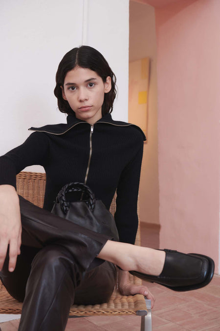 BOMBON M - Medium Plaited-handle Leather Handbag