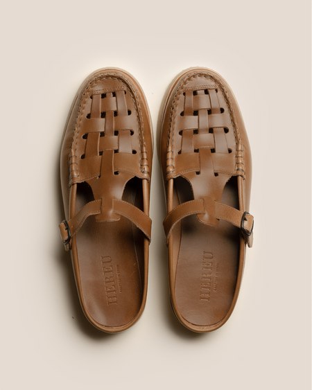 FERRIOL MULE RUBBER VEG TAN - Men's Woven T-bar Mule Loafer